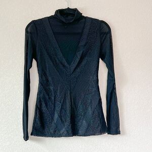 Guess Sheer Black Long Sleeve Top, Size XS